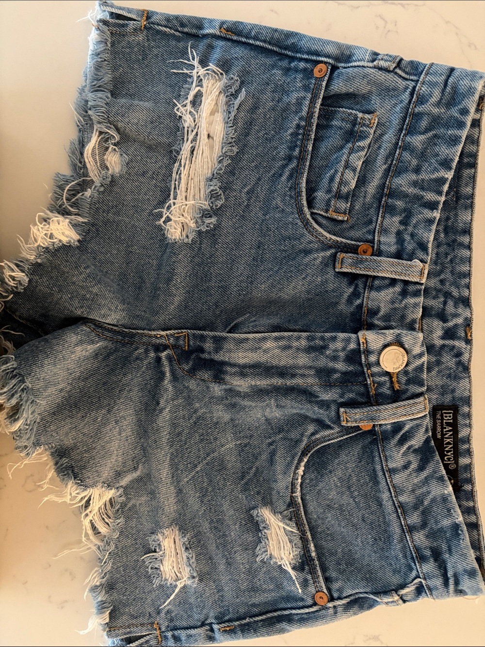 Blank NYC Light Blue Distressed Denim Cutoff Shorts